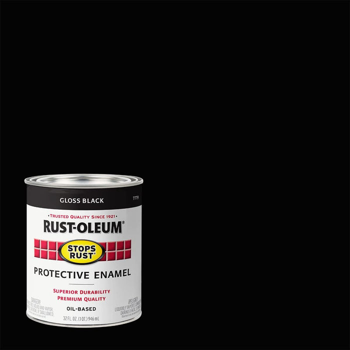 Rust-Oleum 7779502 Stops Rust Brush On Paint, Quart, Gloss Black, 32 Fl Oz (Pack of 1)