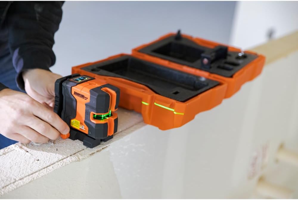 Johnson Level & Tool JLN300-GNCL Laser Level, Self-Leveling Cross-Line Laser with GreenBrite Technology, Magnetic Base, Hard-Shell Carry Case, Lithium Ion Battery