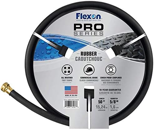 Flexon 5/8" x 50' Heavy Duty Premium Rubber Hot Water Hose, Black 50ft 5/8