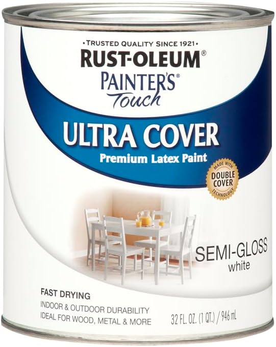 Rust-Oleum 1993502 Painter's Touch Latex Paint, Quart, Semi-Gloss White (Pack of 2)