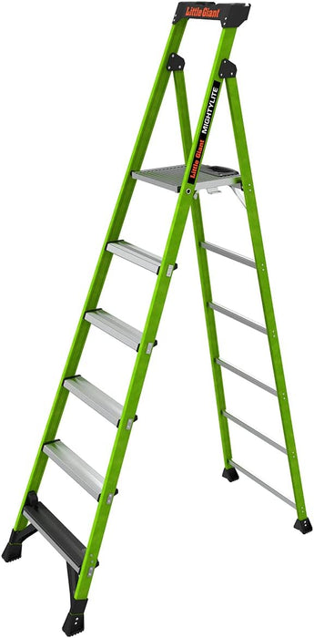 Little Giant Ladders, MightyLite 2.0, 8' Stepladder with Ground Cue, Fiberglass, Type IAA, 375 lbs Weight Rating, (15408-001), Green 8 Ft.