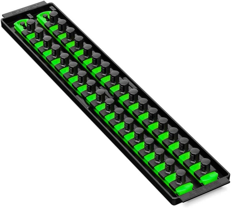 Ernst Manufacturing 8487 Socket Boss, 2 18-Inch Rails featuring Twist-Lock Secure Socket Holder and Drawer Tray, Fits 1/2 Inch Drive Sockets, Green - Made in USA
