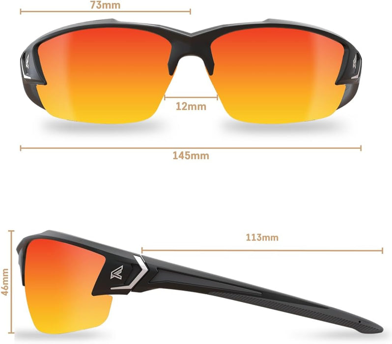 Edge SDKAP119-G2 Khor G2 Wrap-Around Safety Glasses, Anti-Scratch, Non-Slip, UV 400, Military Grade, ANSI/ISEA & MCEPS Compliant, 5.04" Wide, Black Frame / Aqua Precision Red Mirror Lens