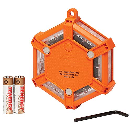 Aervoe 11460 H.D. Classic Safety Road Flare, Orange Flare with Red LEDs, Waterproof, Visibility Up to 2 Miles, 18 LEDs,7 Flash Patterns Featuring S.O.S. Rescue Morse Code