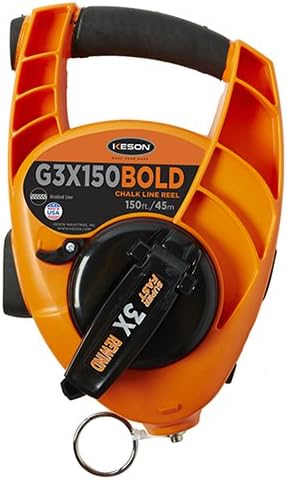 Keson G3X150BOLD Bold Chalk Line Reel with 3X1 Rewind, 12-Ounce Chalk Capacity, 150-Foot