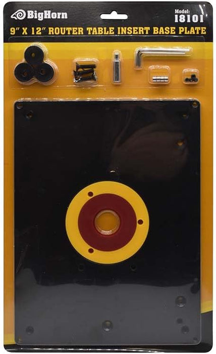 Big Horn 18101 9-Inch x 12-Inch Router Table Insert Plate with Guide Pin & Snap Rings