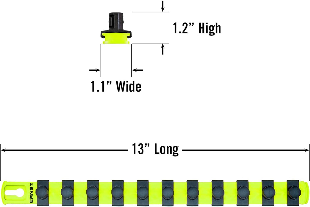 ERNST 13-Inch Socket Rail Organizer with 11 1/2-Inch Twist Lock Clips, High Visibility (8439HV) 13-Inch 1/2-Inch Twist Clips Hi-viz