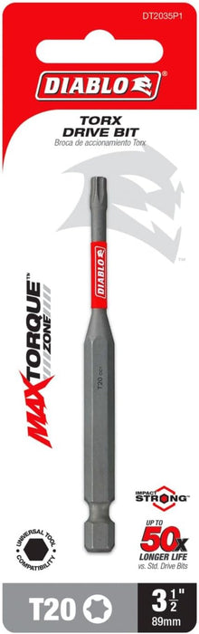 Diablo Torx Drive Bits for Installing and Removing Fasteners - 1/4-Inch Hex Shank, T20 Screwdriver Head, 3-1/2-Inch Length - DT2035P1