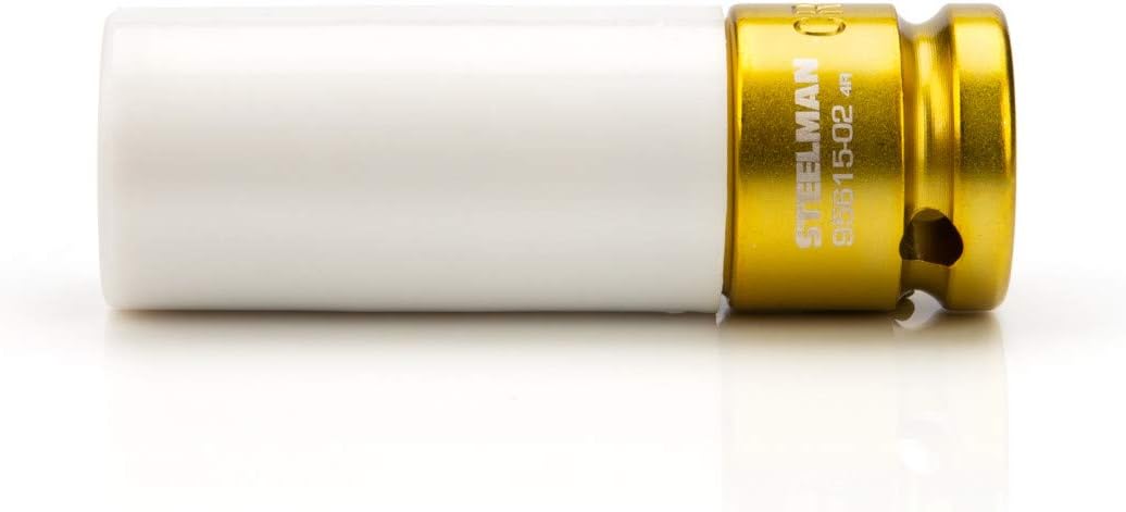 Steelman 95615-02 19mm Sleeved Socket, Wheel and Lug Nut Protector Polyethylene Sleeve and Insert, Non-Marring, Long, 6-Point, 1/2-inch Drive