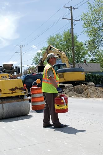 Justrite 5 Gallon Type II Red Safety Gas Can for Gasoline with Flame Arrester, Self-Closing Lid, and 1" Flexible Metal Spout, Made in the USA, Galvanized Steel Flammable Storage Can, 7250130