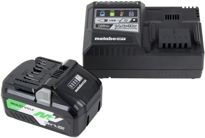 Metabo HPT MultiVolt Battery and Charger Starter Kit | 36V/18V | 4.0Ah/8.0Ah | Lithium Ion | Slide Style | Charger includes Built-in USB Port | UC18YSL3B1