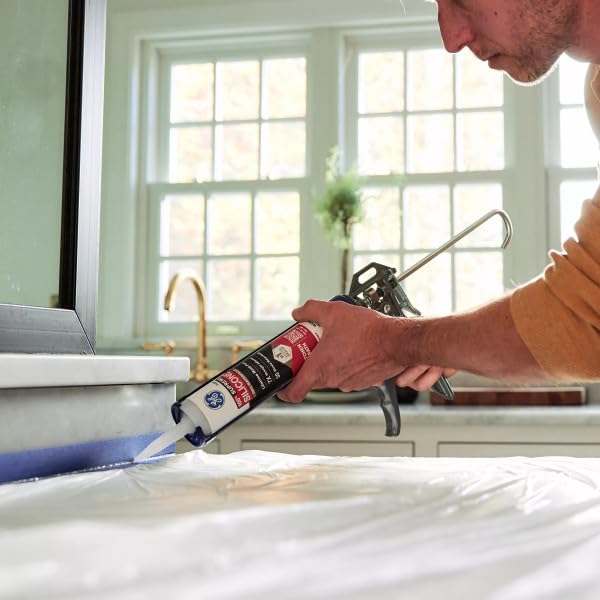 GE Supreme Silicone Caulk for Kitchen & Bathroom, Clear, 10 fl oz Cartridge, 100% Waterproof Silicone Sealant, 7X Stronger Adhesion, Shrink & Crack Proof (Pack of 1)