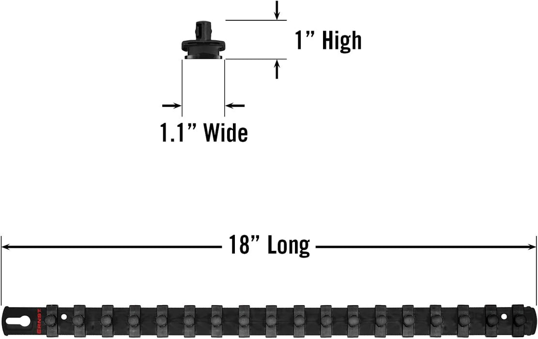 Ernst Manufacturing 18-Inch Socket Organizer with 18 3/8-Inch Twist Lock Clips, Black (8421-Black-3/8)