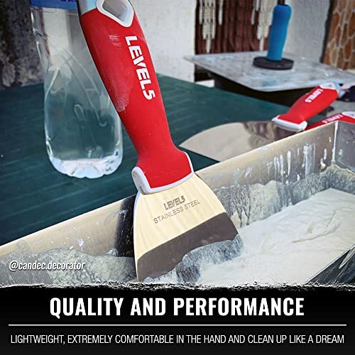 10" Soft-Grip Stainless Steel Drywall Joint Knife - LEVEL5 | Pro-Grade | Comfortable Finishing Hand Tool | Metal Hammer End | Sheetrock Gyprock Plasterboard Mud | 5-146