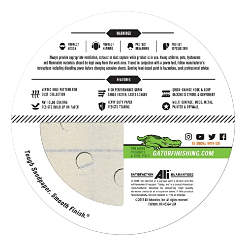 Gator 5" Random Orbit Hook & Loop Red Resin Aluminum Oxide Sanding Discs, 8-Hole, 320 Grit, 50 Pack