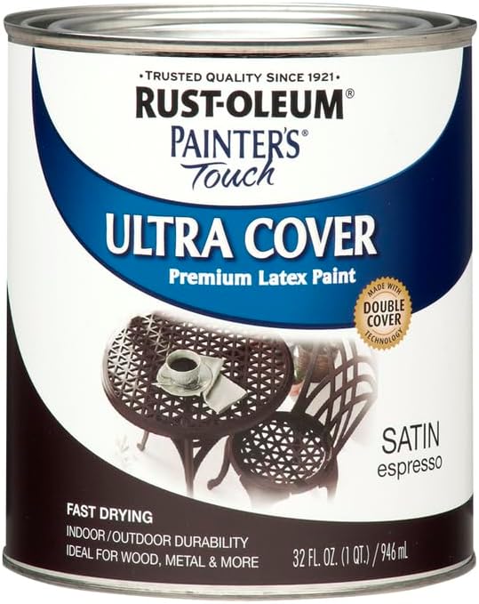 Rust-Oleum 242018 Painter's Touch Latex Paint, Quart, Satin Espresso (Pack of 2)