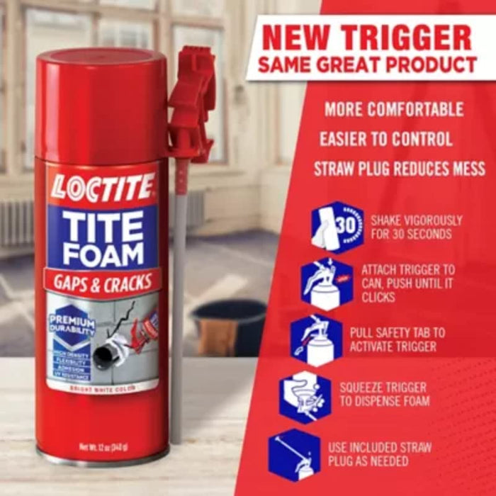 Loctite Tite Foam Gaps & Cracks Spray Foam Sealant, 12 fl oz Can, Polyurethane Expands for Insulation (Pack of 12)