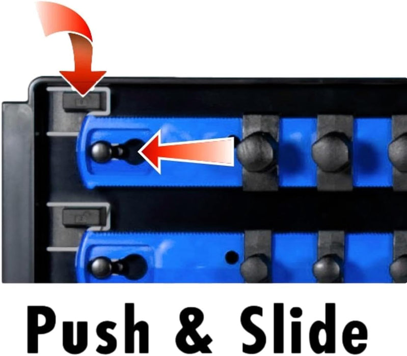 Ernst Manufacturing 19-Inch Socket Boss Organizer with Twist-Lock 2 Rails for 1/2-Inch Drive Sockets, Blue, Model 8457 – Secure and Durable Socket Storage Solution - Made in USA 19-INCH 1/2" Blue