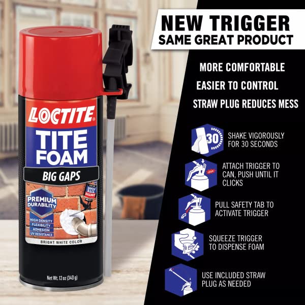 Loctite Tite Foam Big Gaps Spray Foam Sealant, 12 fl oz Can, Polyurethane Expanding Insulation (Pack of 12)