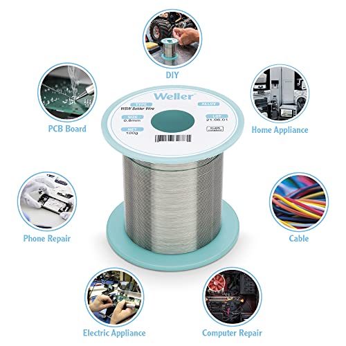 Weller WSW SAC M1 (T0051388699) Lead Free Solder Wire, Dia: 1.0 mm / 0.039 in, Wt: 250 g / 8.818 oz, Alloy Sn96.5Ag3.0Cu0.5, Flux content 3.5%