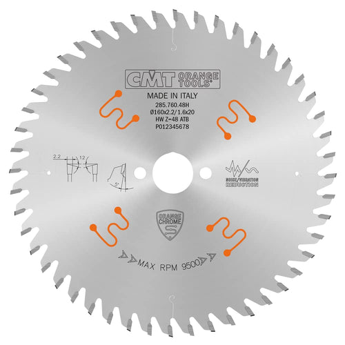 CMT Orange Tools 285.760.48H FINE FINISH 160x0.086”/0.063”x20mm T=48 ATB