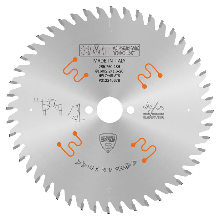 CMT Orange Tools 285.760.48H FINE FINISH 160x0.086”/0.063”x20mm T=48 ATB