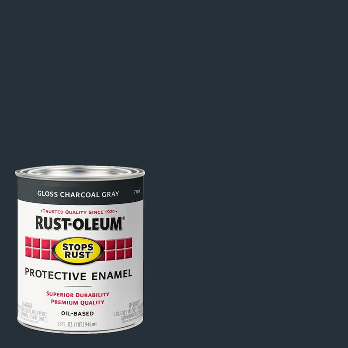 Rust-Oleum 7784502 Stops Rust Brush On Paint, Gloss Charcoal Gray, 1 Quart (Pack of 1)