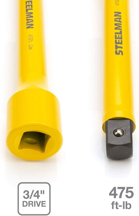 Steelman 60156 3/4-Inch Drive 475 ft-lb Torque Extension for Impact Wrench, 10-inch Extension, Corrosion-Resistant Powder-Coated Steel, Yellow