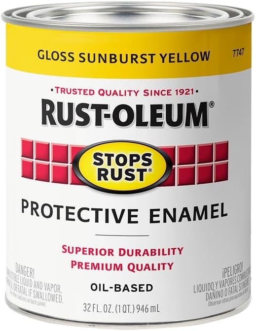 Rust-Oleum 7747502 Stops Rust Brush On Paint, Quart, Gloss Sunburst Yellow (Pack of 2)