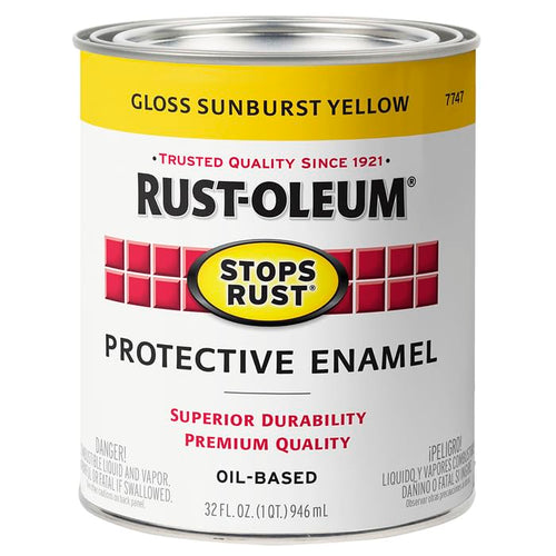 Rust-Oleum 7747502 Stops Rust Brush On Paint, Quart, Gloss Sunburst Yellow (Pack of 2)