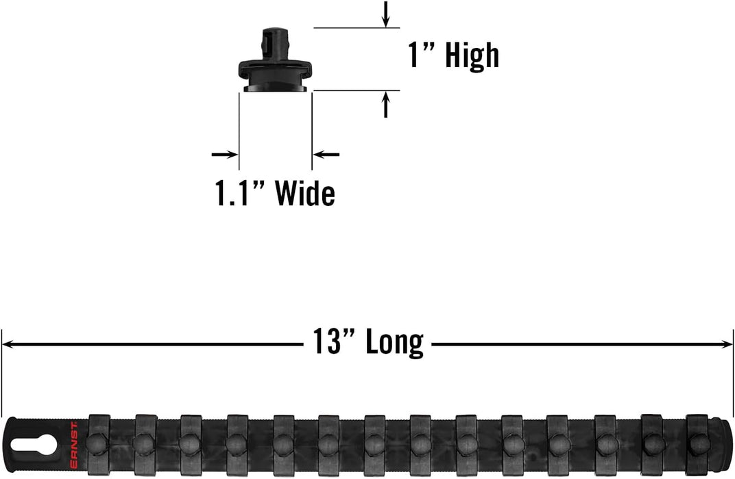 Ernst Manufacturing - 8424-Black-3/8 13-Inch Socket Organizer with 14 3/8-Inch Twist Lock Clips, Black