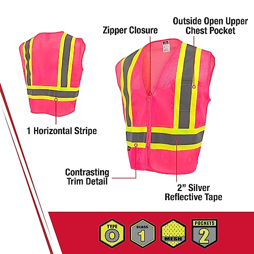 Radians SV22-1 Economy Type O Class 1 Safety Vest Size 2X-Large, Pink Mesh with Contrasting Tape - 1 Each