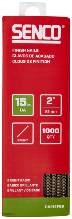 SENCO DA21EPBR 2" 15 Gauge Angled Finish Nails, Bright Finish 1,000 Count Pack