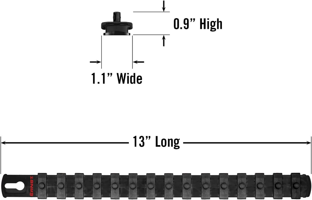 ERNST 13-Inch Socket Rail Organizer with 15 1/4-Inch Twist Lock Clips, Black (8423-Black-1/4) 13-Inch 1/4-Inch Twist Clips Black