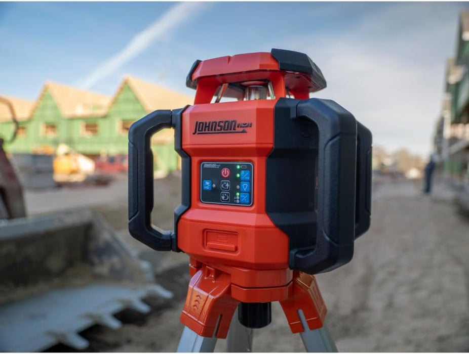Johnson JRT300-RDHV-K Self-Leveling Red Dual Slope Rotary Laser Kit, 4,000FT Range, Hard-shell Carry Case, Lithium Ion Batteries, Magnetic Target, Laser Detector, Remote Control