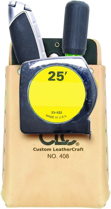 Custom Leathercraft408 Box-Shaped All-Purpose Pouch Tan, 4-1/2-In x 7-1/2-In w/tape clip