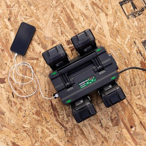 Metabo HPT 4-Port Battery Charger, 36V/18V, Slide-Style Batteries, Rapid Charging Time, Selectable Charging Modes, 2 USB Ports, 2 AC Outlets (UC18YTSL)