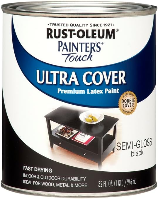 Rust-Oleum 1974502 Painter's Touch Latex Paint, Semi-Gloss Black, 32 Fl Oz (Pack of 2)