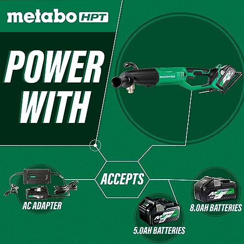 Metabo HPT 36V MultiVolt Cordless 1/2" High Power Right Angle Drill Kit, Power Drill Set with Bag, Lithium-Ion Slide Battery and Charger, 1/2-Inch Chuck, Compact Lightweight Power Tool, D36DYA