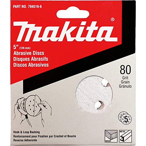 Makita 794519-6-50 5-Inch 80-Drit Hook and Loop Abrasive Disc, 50 per package