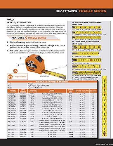 Keson PGT3MV Short Tape Measure with Nylon Coated Steel Blade and Toggle Lock (Graduations: m, cm, mm), 16mm by 3-Meter