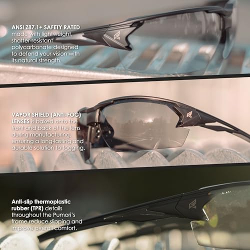 EDGE Pumori Z87 Rated Clear Safety Glasses: Men's Safety Glasses, Adjustable TPR, Non-Slip, Anti-Fog Safety Glasses, Flexible Polycarbonate Frames, Nylon Lenses, 99% UV Protection Men's Sunglasses