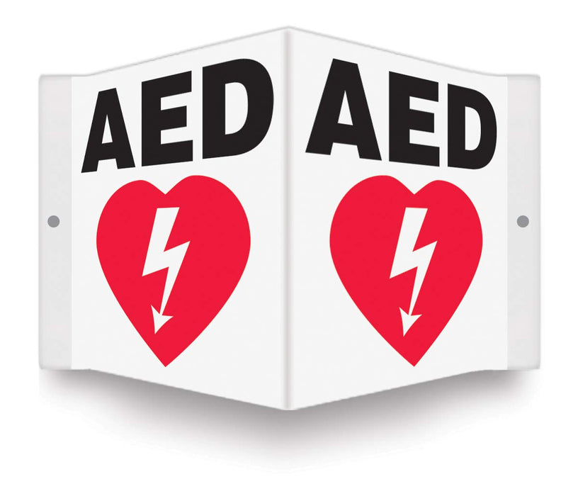 Accuform PSP609 Projection Sign 3D, "AED" with Graphic, 6" x 5" Panel, 0.10" Thick High-Impact Plastic, Pre-Drilled Mounting Holes, Red/Black on White 3D Projection