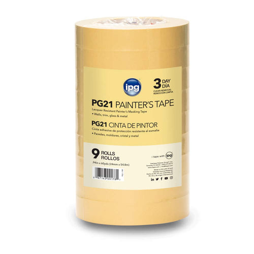 IPG PG21, Lacquer Resistant Masking Tape, 0.94" x 60 yd, Tan, (9-Pack)