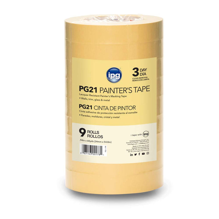 IPG PG21, Lacquer Resistant Masking Tape, 0.94" x 60 yd, Tan, (9-Pack)