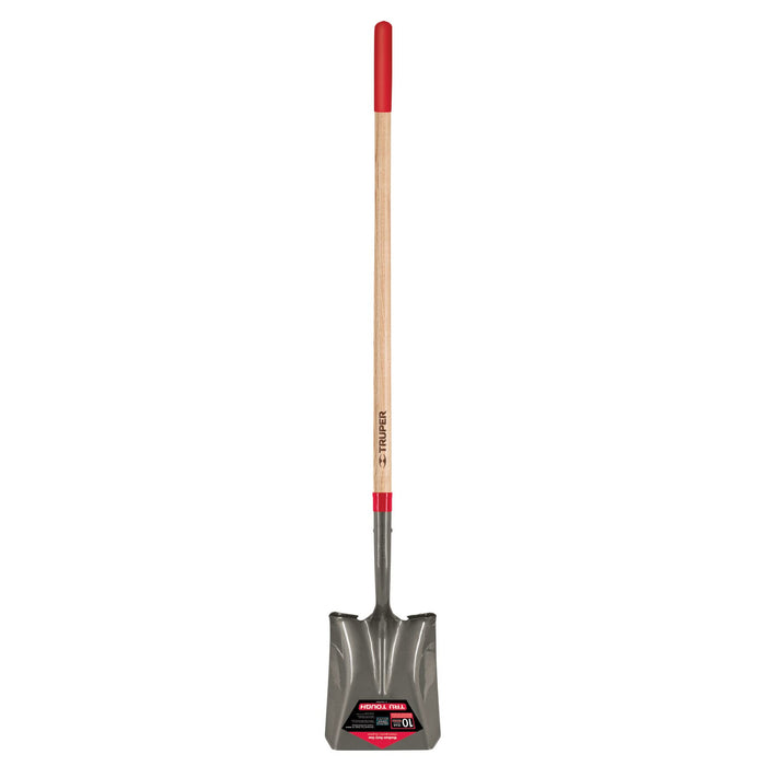 Truper 31188 Square-Point Shovel - Mid-Size Steps, 48-Inch Long Hardwood Handle with Non Slip Grip, 16 Gauge Blade
