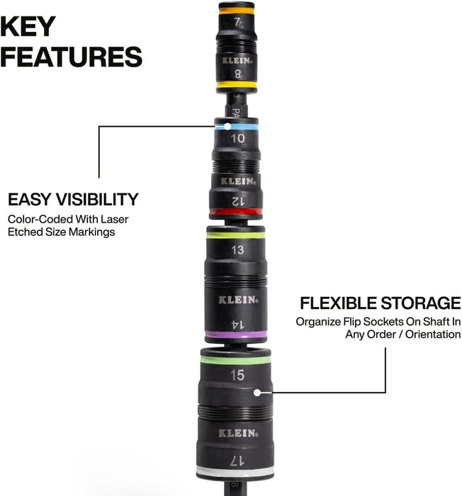 Klein Tools 32934M 8-in-1 Metric Impact-Rated Flip Socket Set