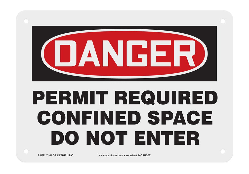 Accuform MCSP007VP Plastic Safety Sign, "Danger Permit Required CONFINED Space DO NOT Enter", 7" x 10"