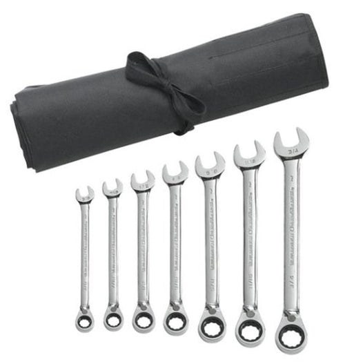 GEARWRENCH 9567RN 7 Pc. 12 Point Reversible Ratcheting Combination SAE Wrench Set with Tool Roll