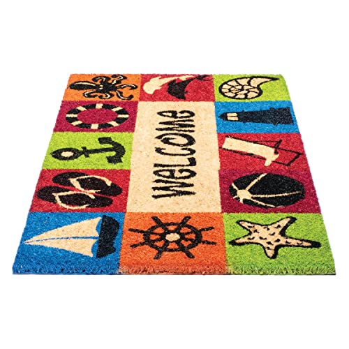 NoTrax, Welcome Beach, Vinyl-Backed Natural Coir Doormat, Entry Mat for Indoor or Outdoor Use, 18"x30", C12 (C12S1830WB)